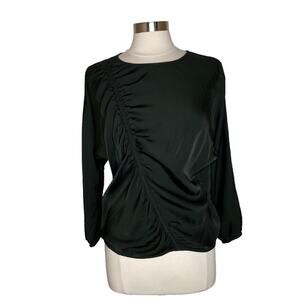 Raquel Allegra Satin Flight Top in Green Ruched‎ Blouse Women’s Size 0 US Small